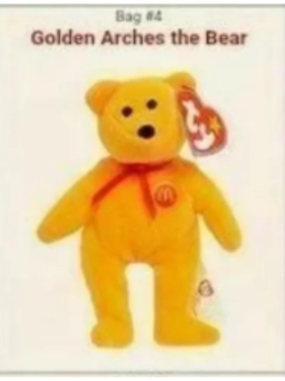 NWT McDonald's Golden Arches The Bear TY Beanie Babies Plush Happy Meal Toy Vint